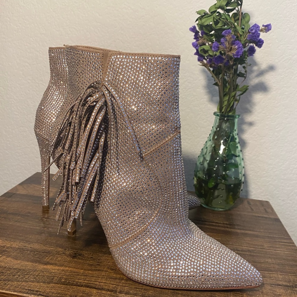 Rhinestoned and grill high heel booties